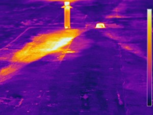 Jersey Infrared Consultants infrared images of moisture probe confirmed presence of moisture during an Infrared Flat Roof Moisture Survey.